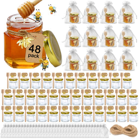 Aliggbent 48-pack mini honey jars with dippers and lids for favors.