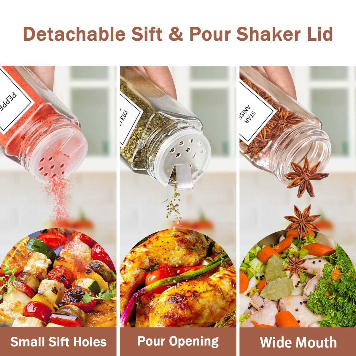 Aliggbent bamboo lid spice jars keep flavors fresh and airtight.