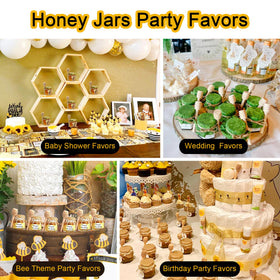 Aliggbent jars with bee charms and gift bags for stylish party favors.