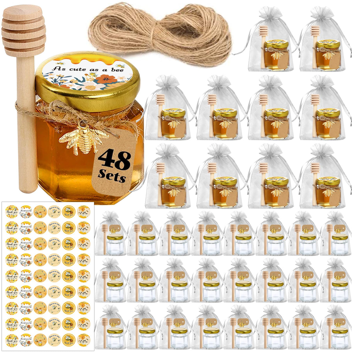 Aliggbent hexagon honey jar with lid, ideal for wedding favors