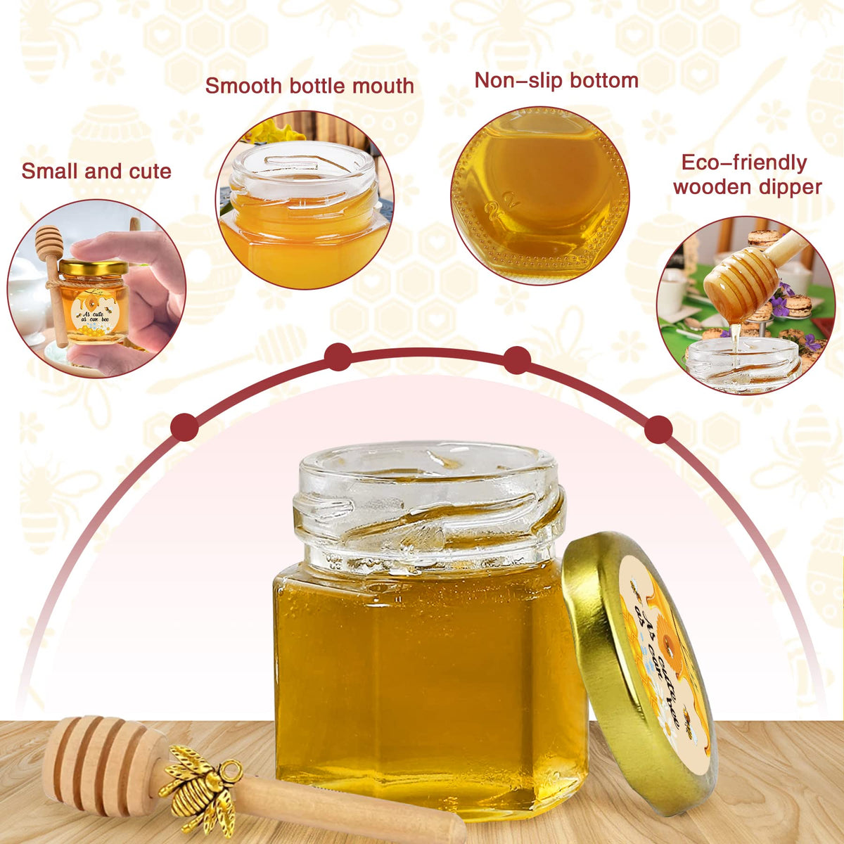 Aliggbent jars and stickers enhance wedding or baby shower favors with a charming touch.