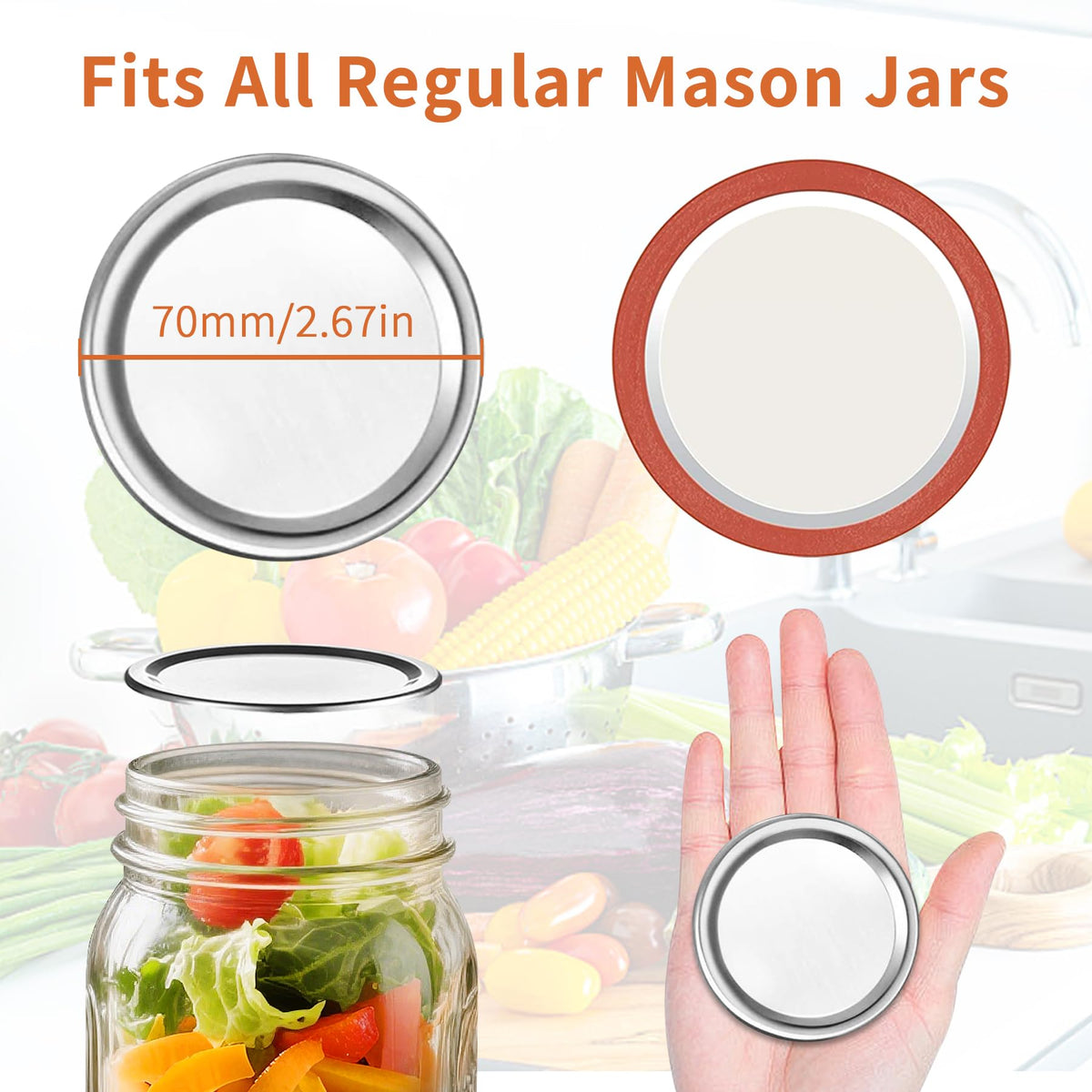 Aliggbent lids with silicone seal for leak-free jars.