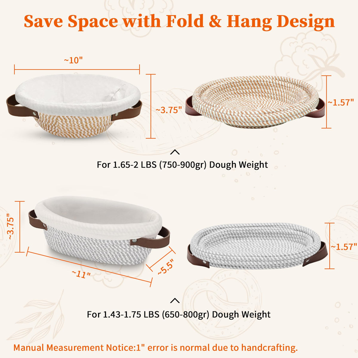 Aliggbent 10-inch round banneton with liner for smooth dough rises and clean shaping
