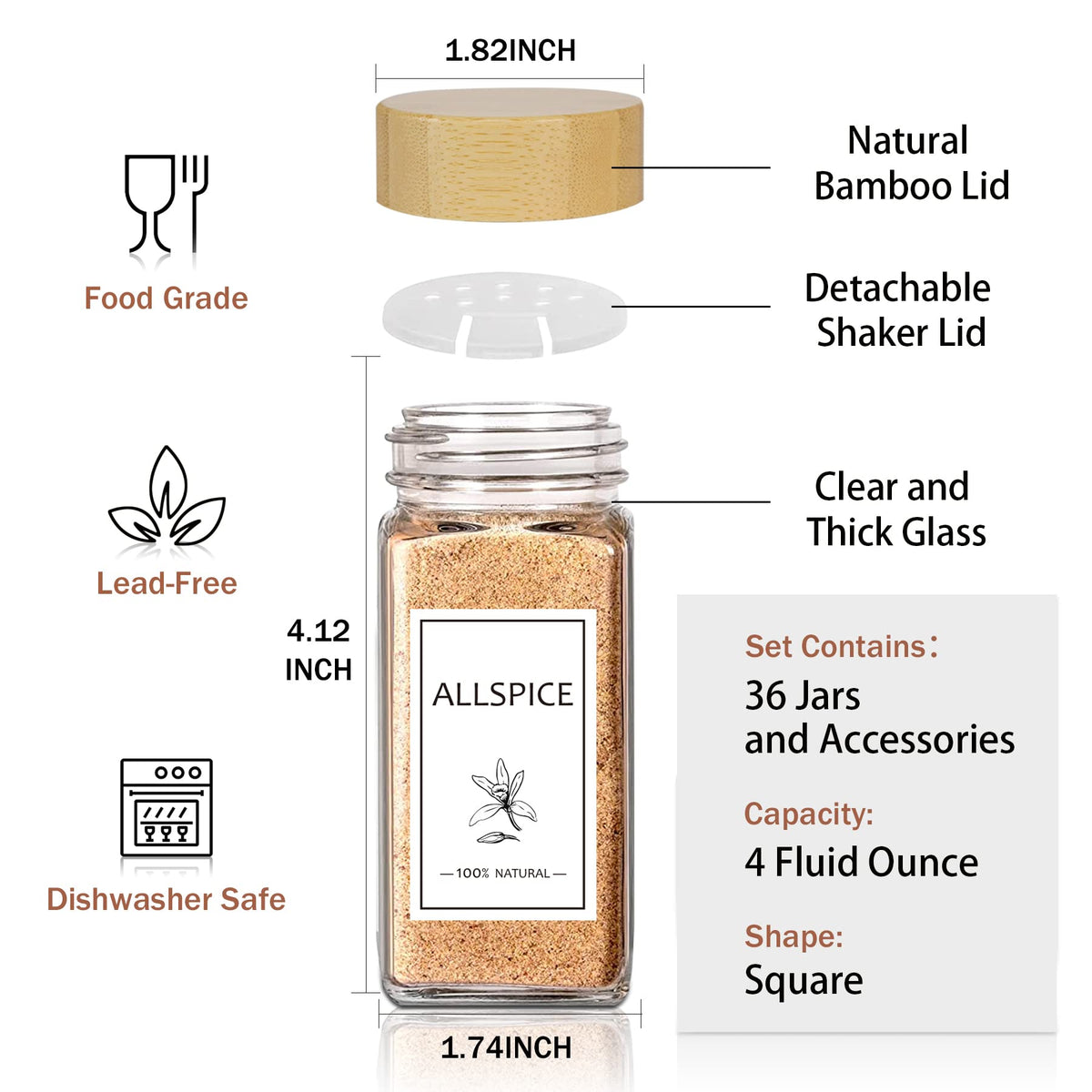 Aliggbent square spice bottles with shaker lids for precise cooking.