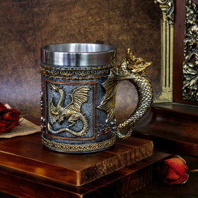 alikiki medieval dragon mug with stainless steel interior for durable daily use.