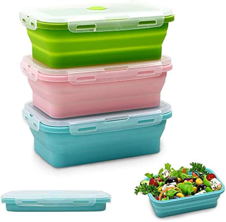 Alimat PluS collapsible 3-pack silicone containers for space-saving meal prep