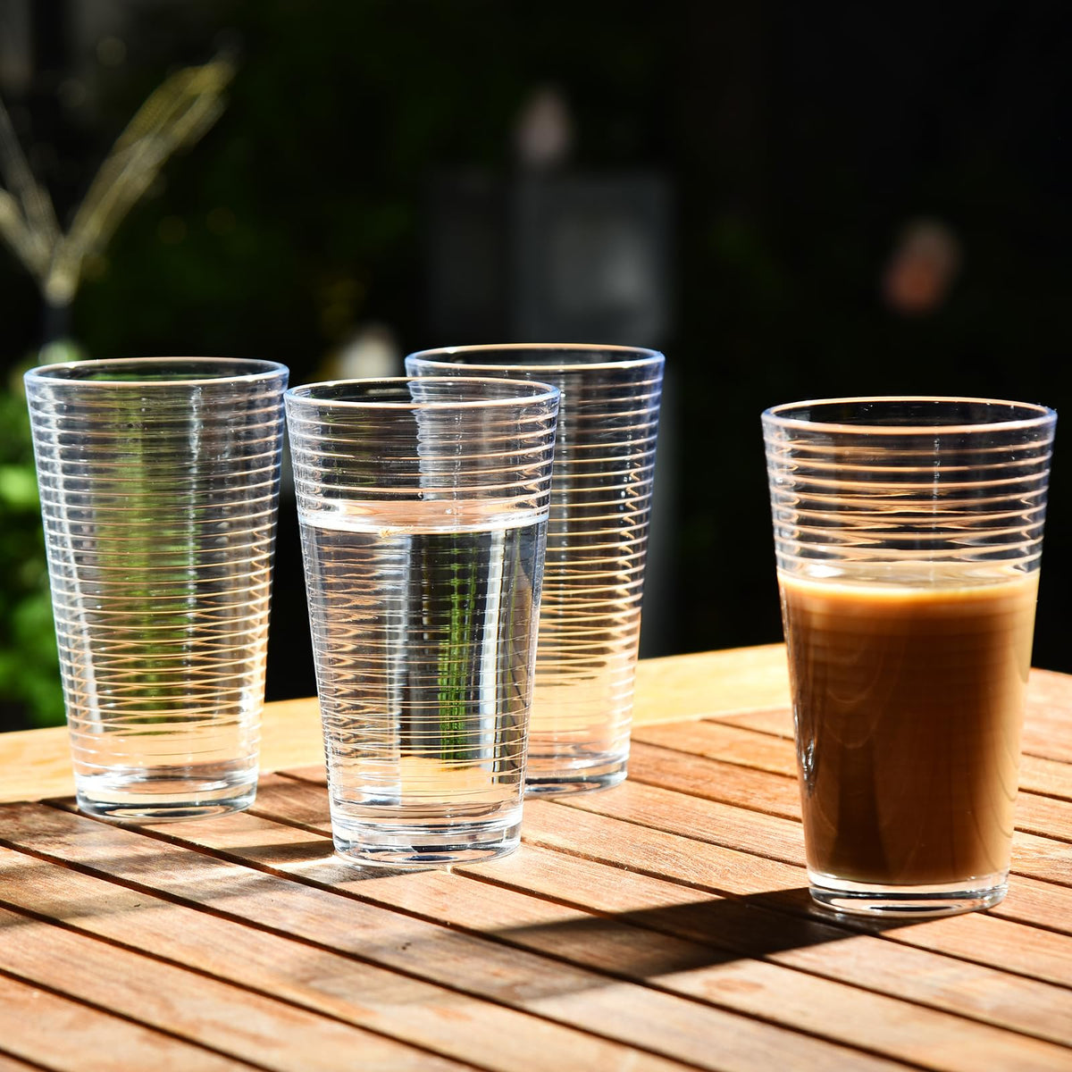 ALINK ribbed highball glass filled with iced coffee for everyday use