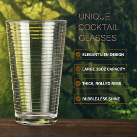 ALINK ribbed highball glasses side profile, sturdy base for stable use during gatherings