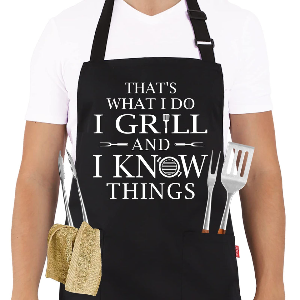 ALIPOBO funny grilling apron front view with adjustable fit and two pockets for tools