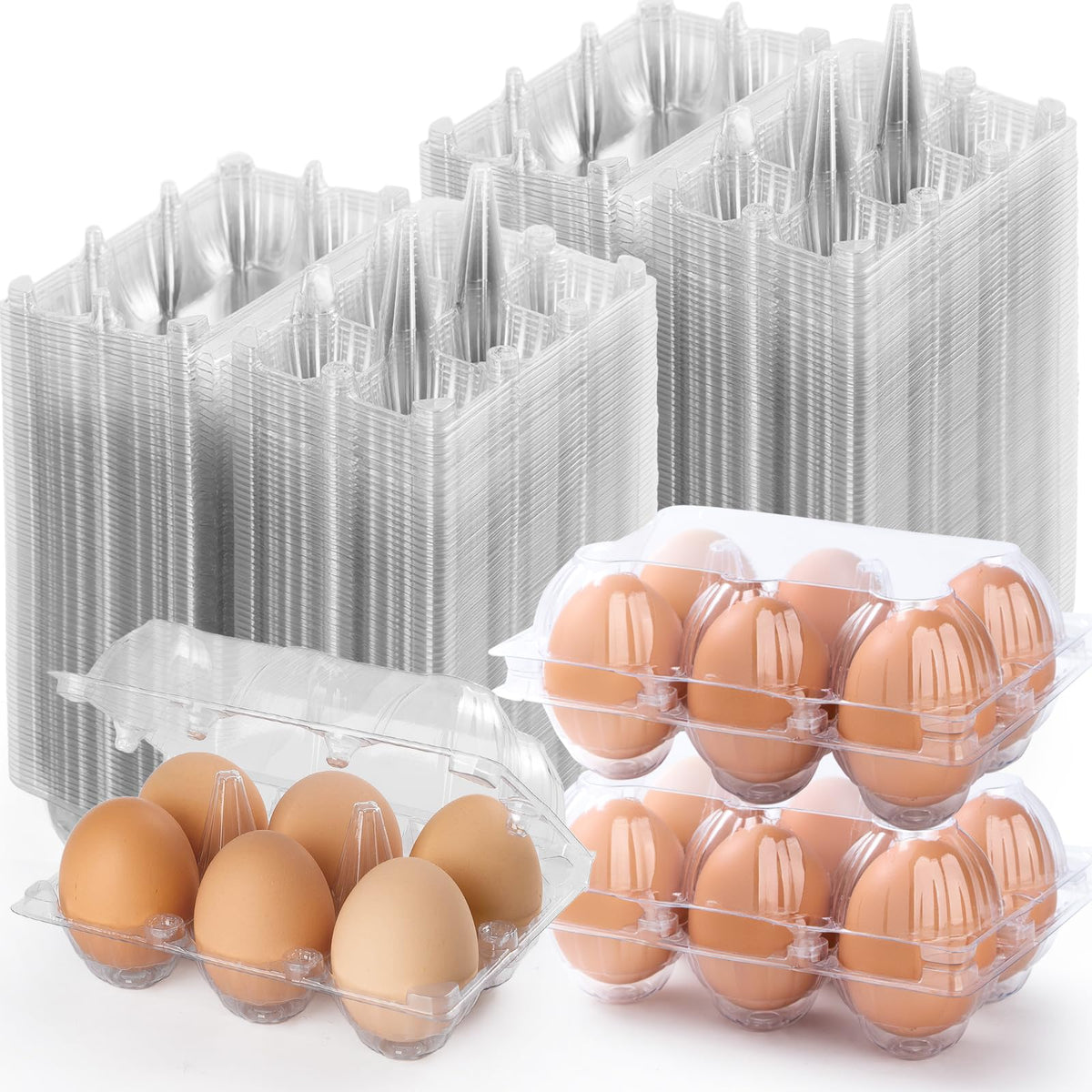 ALISWAT 180-pack egg cartons in clear design protect and organize six eggs per carton for easy storage.
