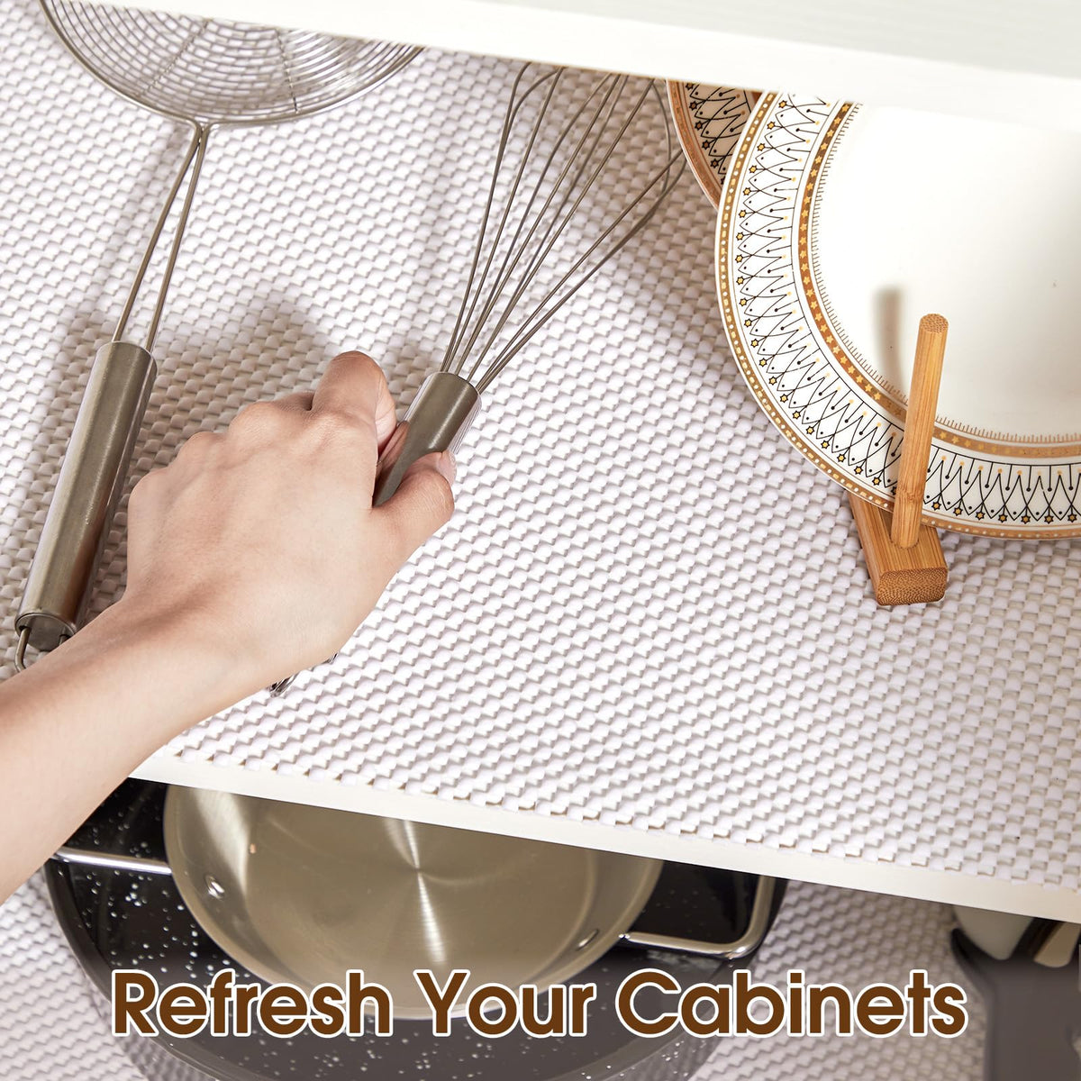 ALIUNI shelf liner with thick soft material lining a shelf to reduce noise.