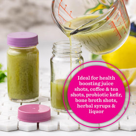 All About Juicing 8-pack shot bottles ready for batch prep and organization.