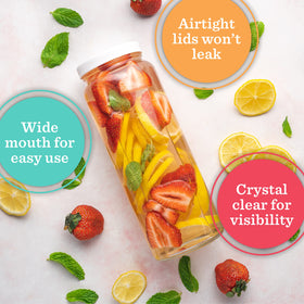 All About Juicing glass bottles are dishwasher safe for quick cleanup after blends.