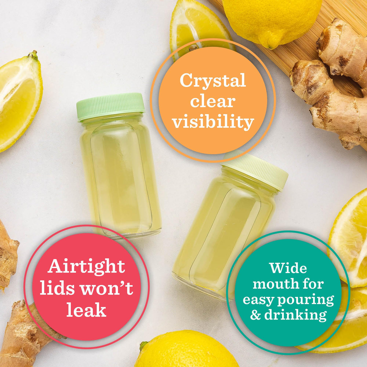 All About Juicing 2oz bottle with colored lids for organized flavors