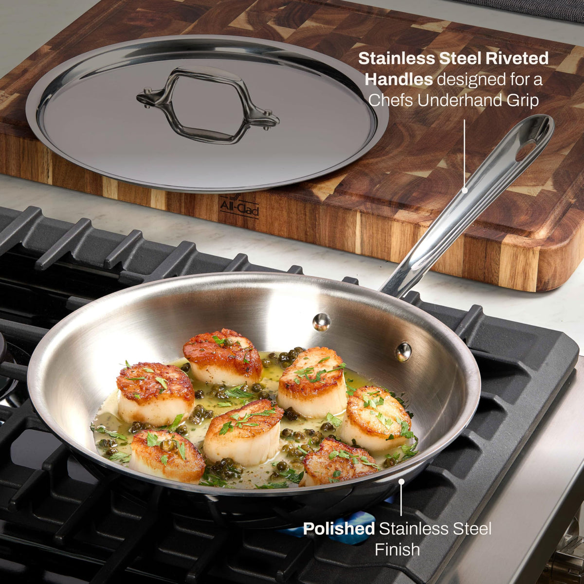 All-Clad D3 10in fry pan tri-ply construction ensures even heat