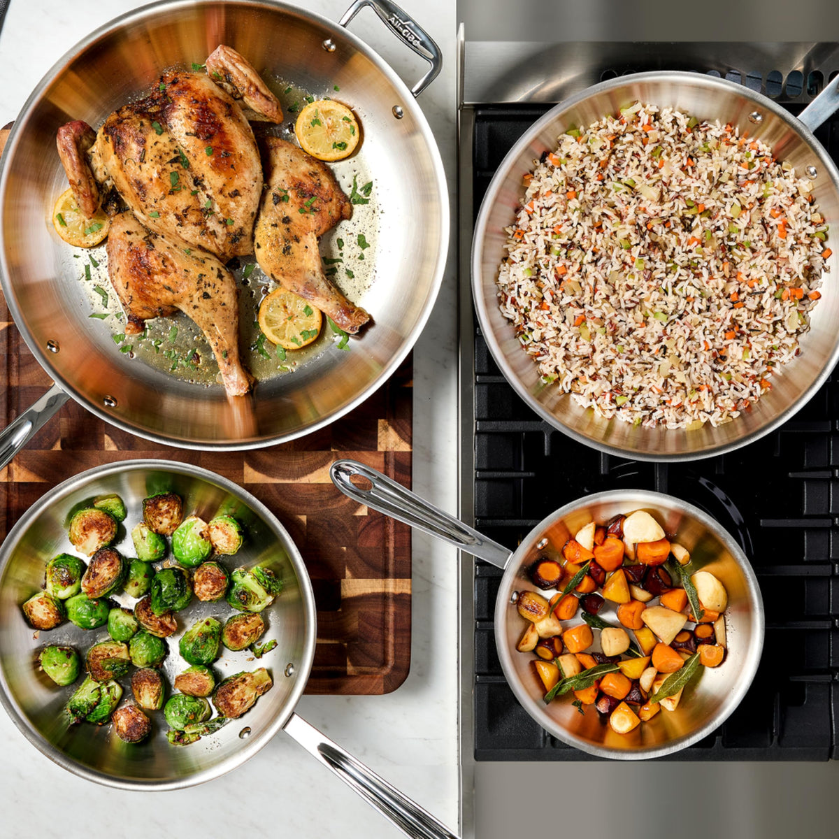 All-Clad D3 12-inch fry pan with lid for heat and moisture retention