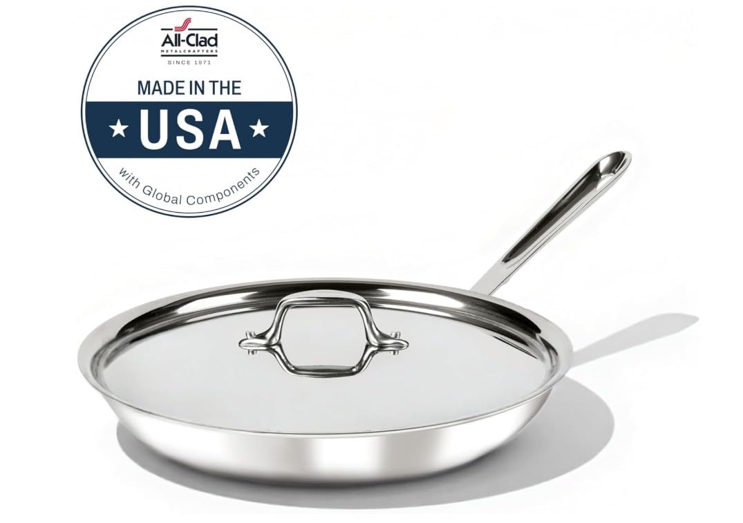 All-Clad D3 12-inch fry pan side handle for balance and control