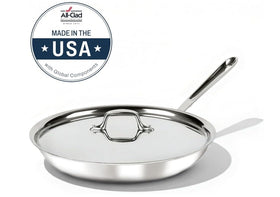 All-Clad D3 12-inch fry pan side handle for balance and control