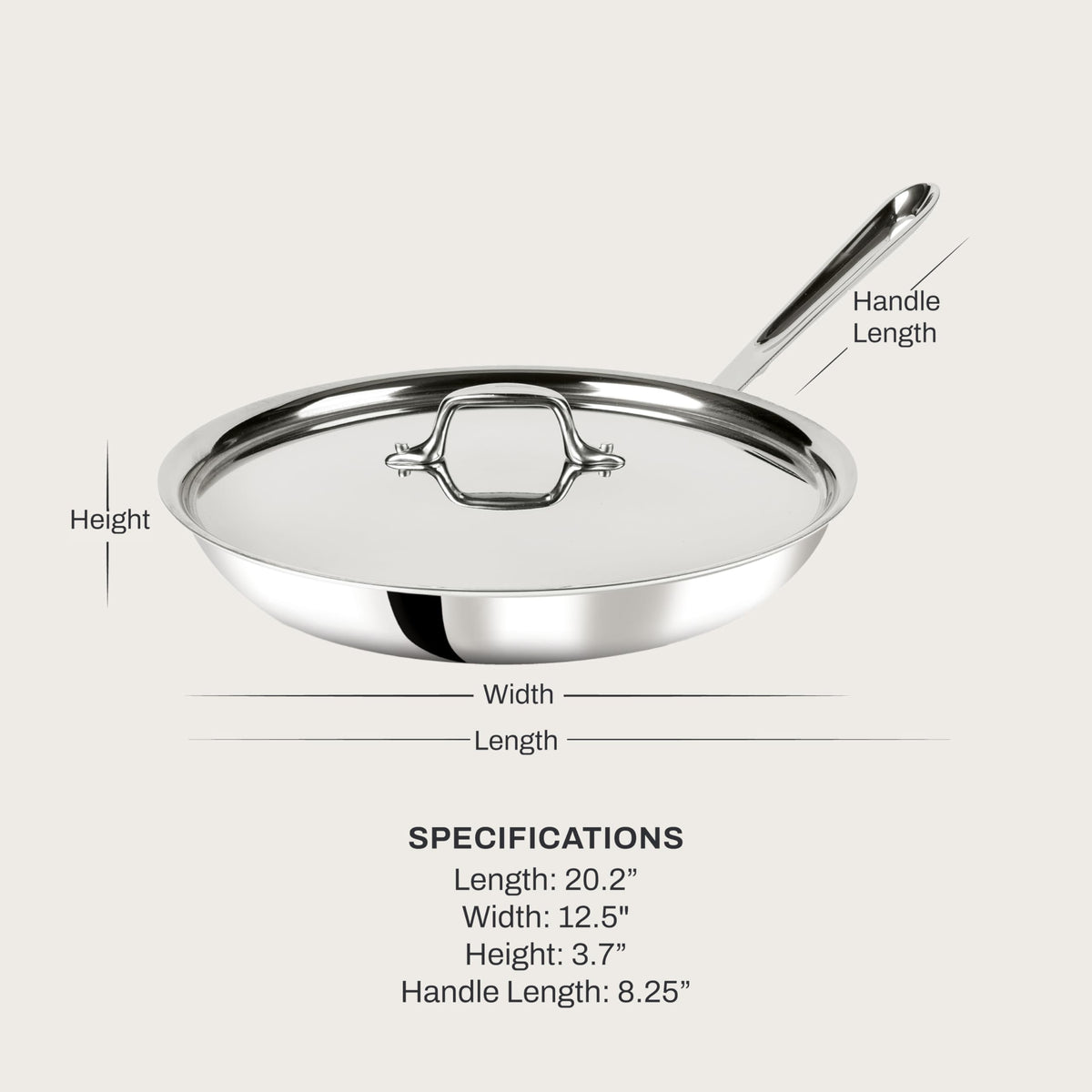 All-Clad D3 12-inch fry pan top view showing wide surface for cooking