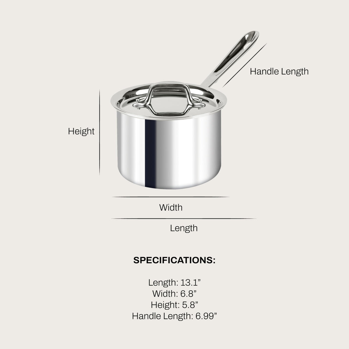 All-Clad D3 2-qt saucepan with lid on demonstrates drip-free pouring and steady simmer control