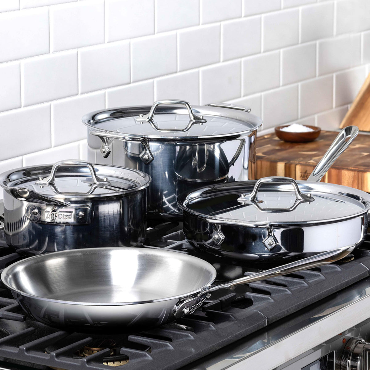 All-Clad D3 3-quart saucepan with lid for simmering sauces evenly.