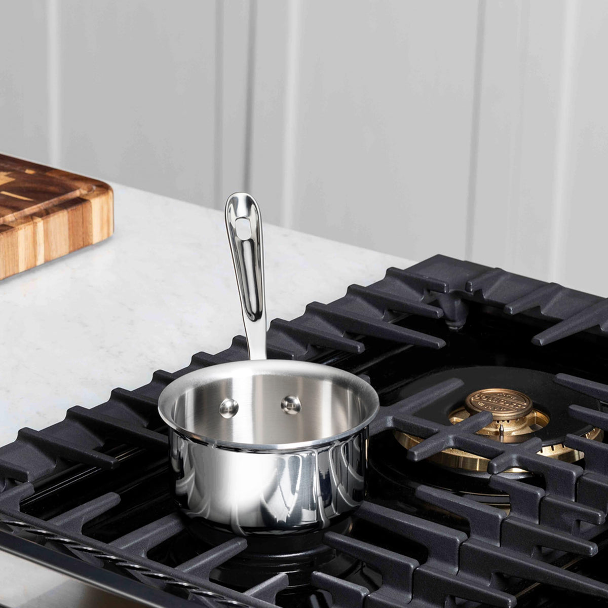 All-Clad D3 butter warmer with flared rim for easy pouring