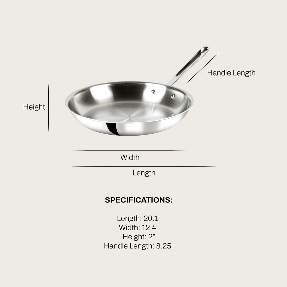 All-Clad D3 fry pan handle closeup showing secure grip for precise flipping