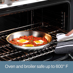 All-Clad D3 flared sides view enables easy flipping and tossing