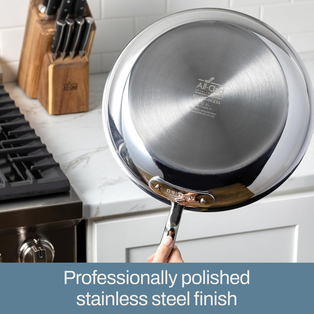 All-Clad D3 butter warmer riveted handles offer secure grip