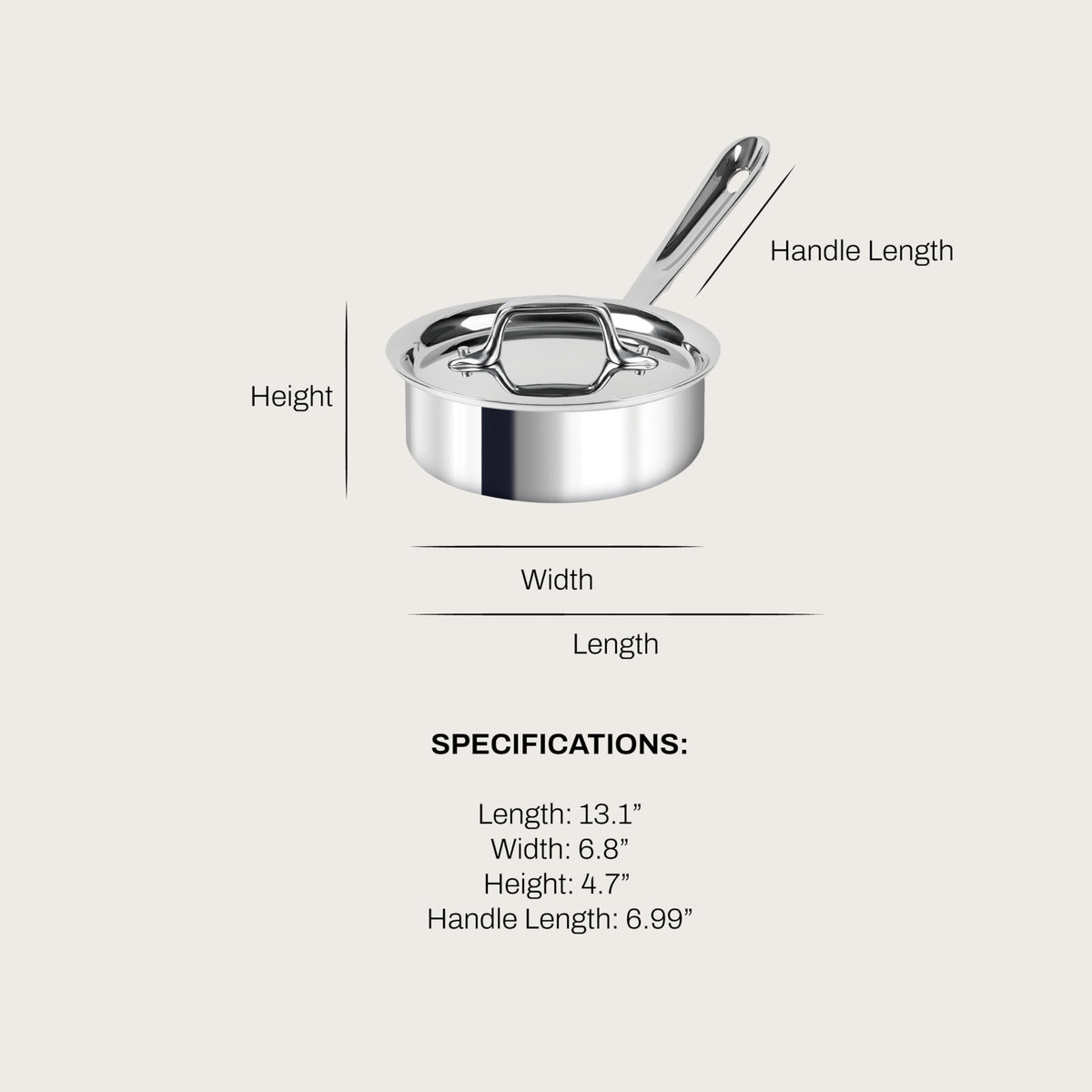 All-Clad D3 1-qt sauce pan pour edge showing drip-free pour capability.