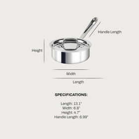 All-Clad D3 1-qt sauce pan pour edge showing drip-free pour capability.