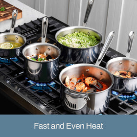 All-Clad D3 stainless steel handle provides a secure, comfortable grip during stirring.