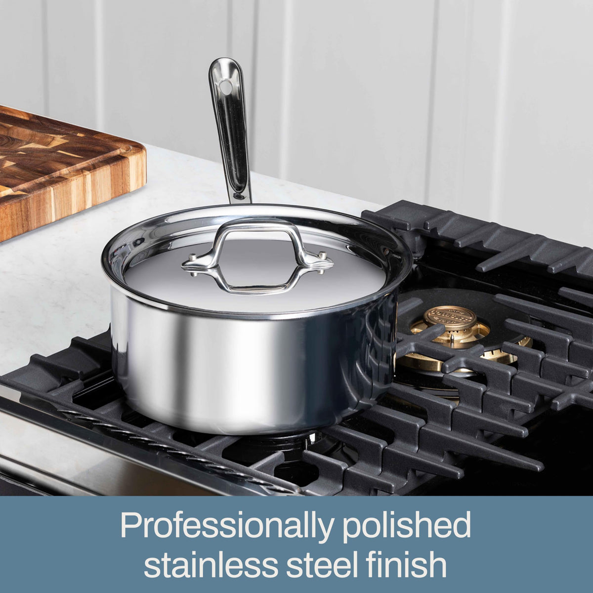 All-Clad D3 tri-ply construction delivers fast, even heating across the surface.