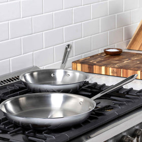 All-Clad D3 stainless 12-inch fry pan with balanced handle for easy turning