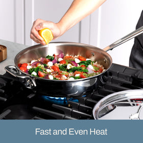 All-Clad D3 stainless riveted handle provides balanced grip during stovetop cooking