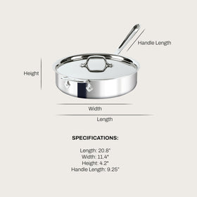 All-Clad D3 stainless tri-ply construction highlights fast, even heat distribution for home chefs