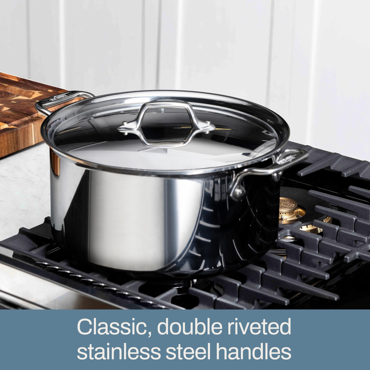 All-Clad D3 Stockpot riveted handle designed for balance and control