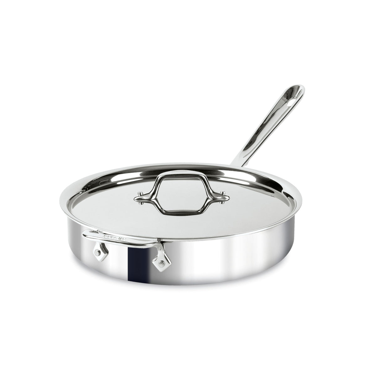 All-Clad D3 Tri-Ply saute pan 3qt with lid for even heating and versatile cooking.