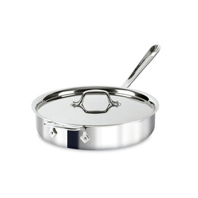 All-Clad D3 Tri-Ply saute pan 3qt with lid for even heating and versatile cooking.