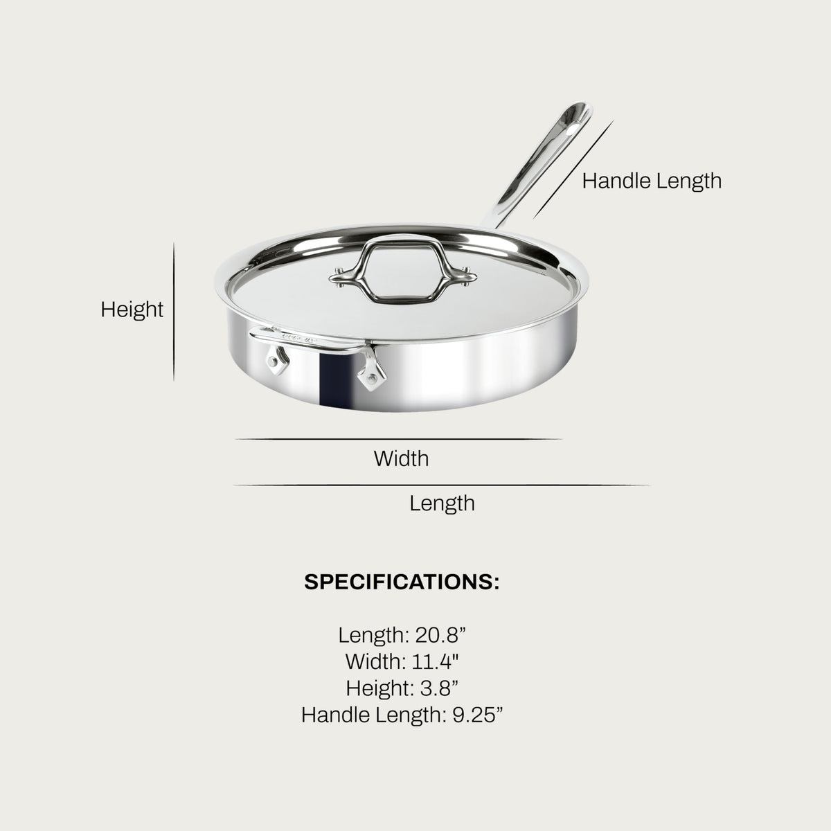 All-Clad D3 Tri-Ply stainless steel surface sear for browning and deglazing.