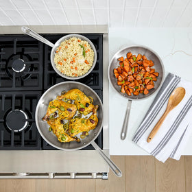 All-Clad D5 double-riveted handles provide a secure grip during cooking.