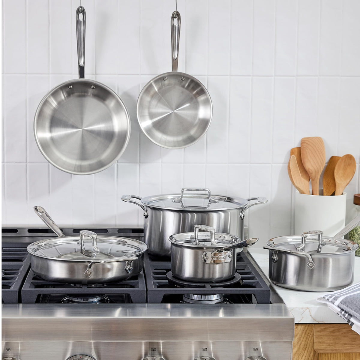 All-Clad D5 3-quart sauce pan with lid for sauces and reductions.