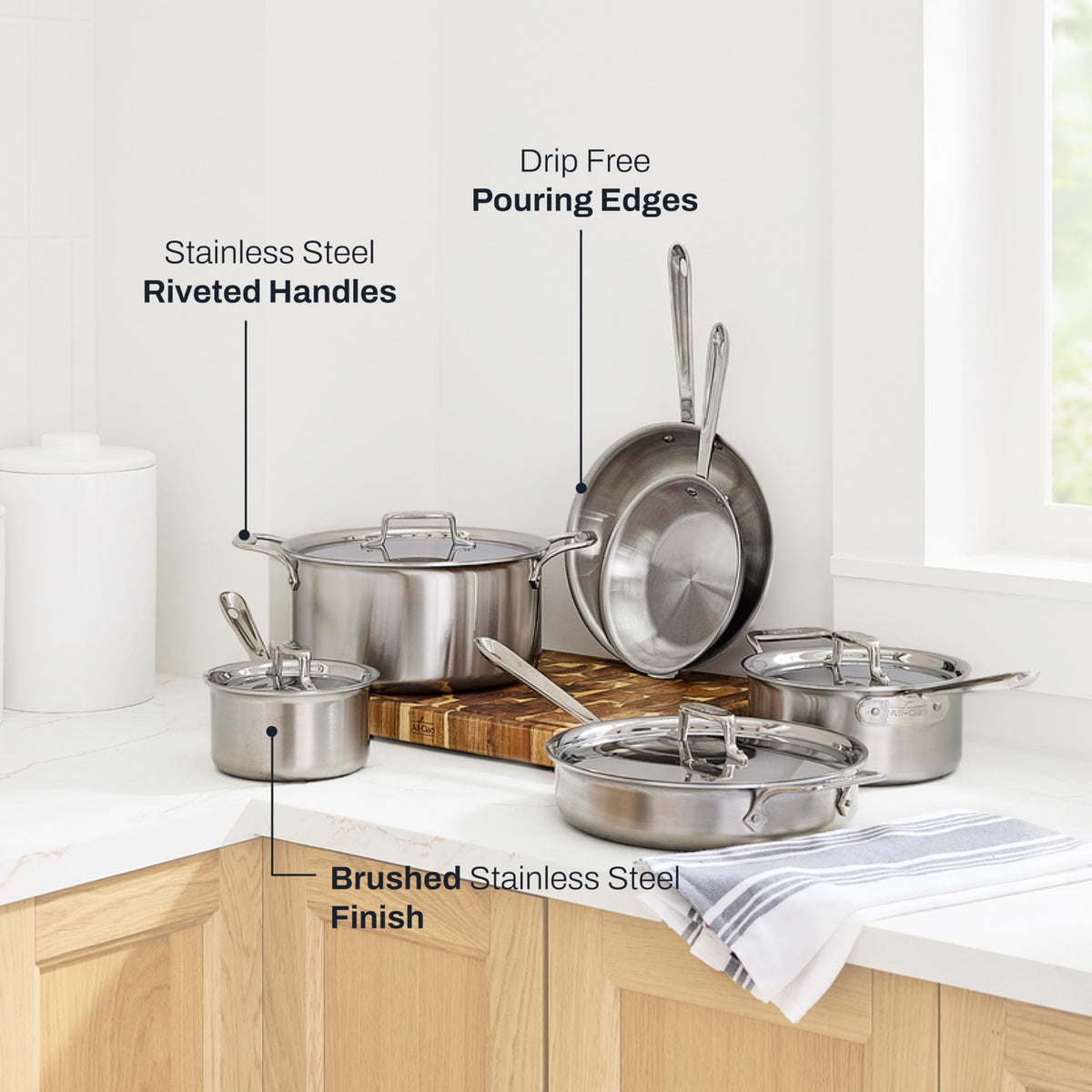 All-Clad D5 8-quart stock pot with lid ideal for soups and stocks.