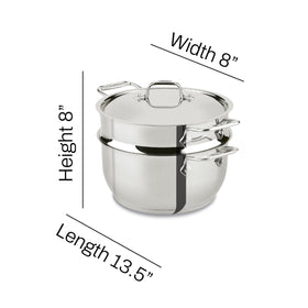 All-Clad E414S564 5-quart capacity suits vegetables and seafood.