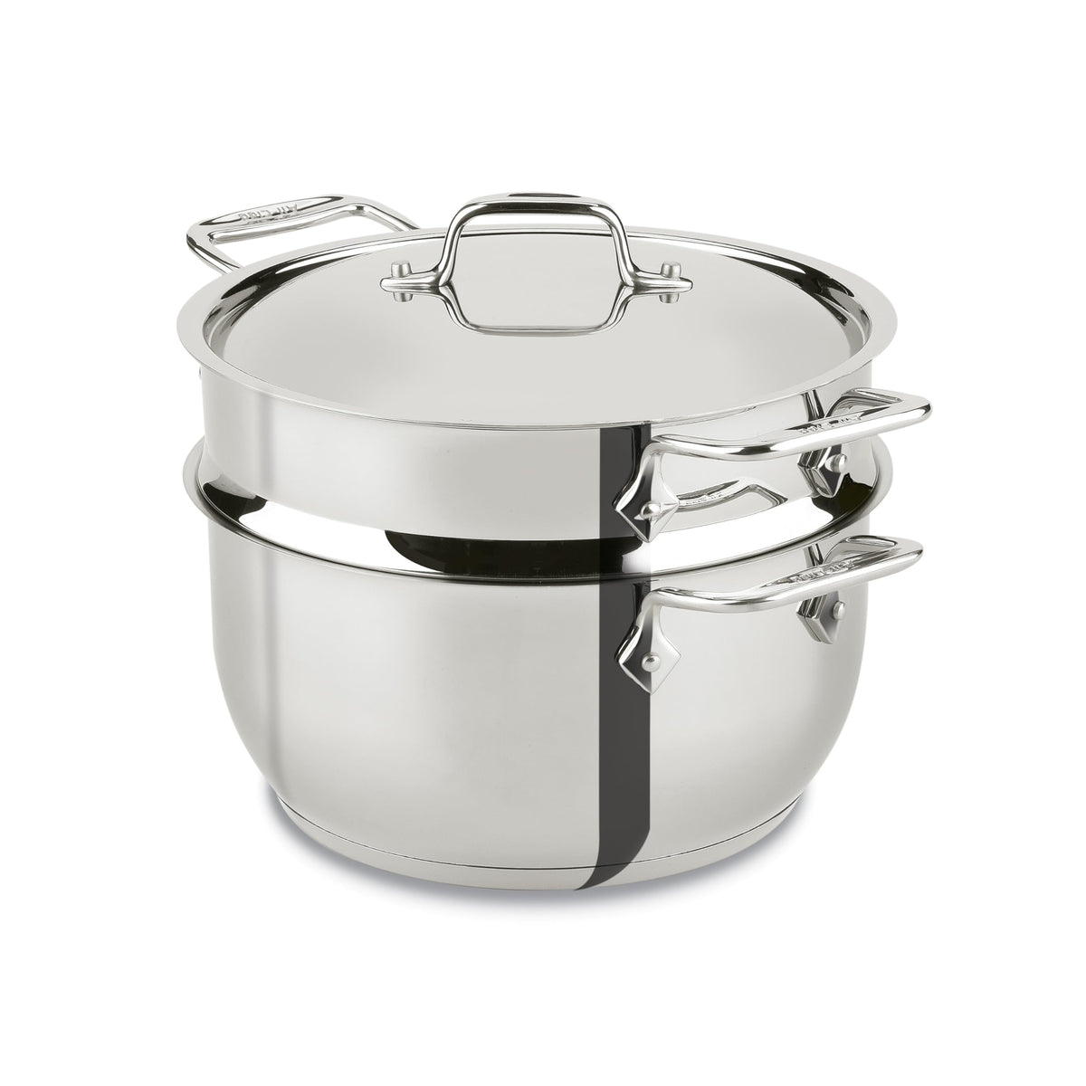 All-Clad E414S564 steamer base with heavy-gauge construction for durability.