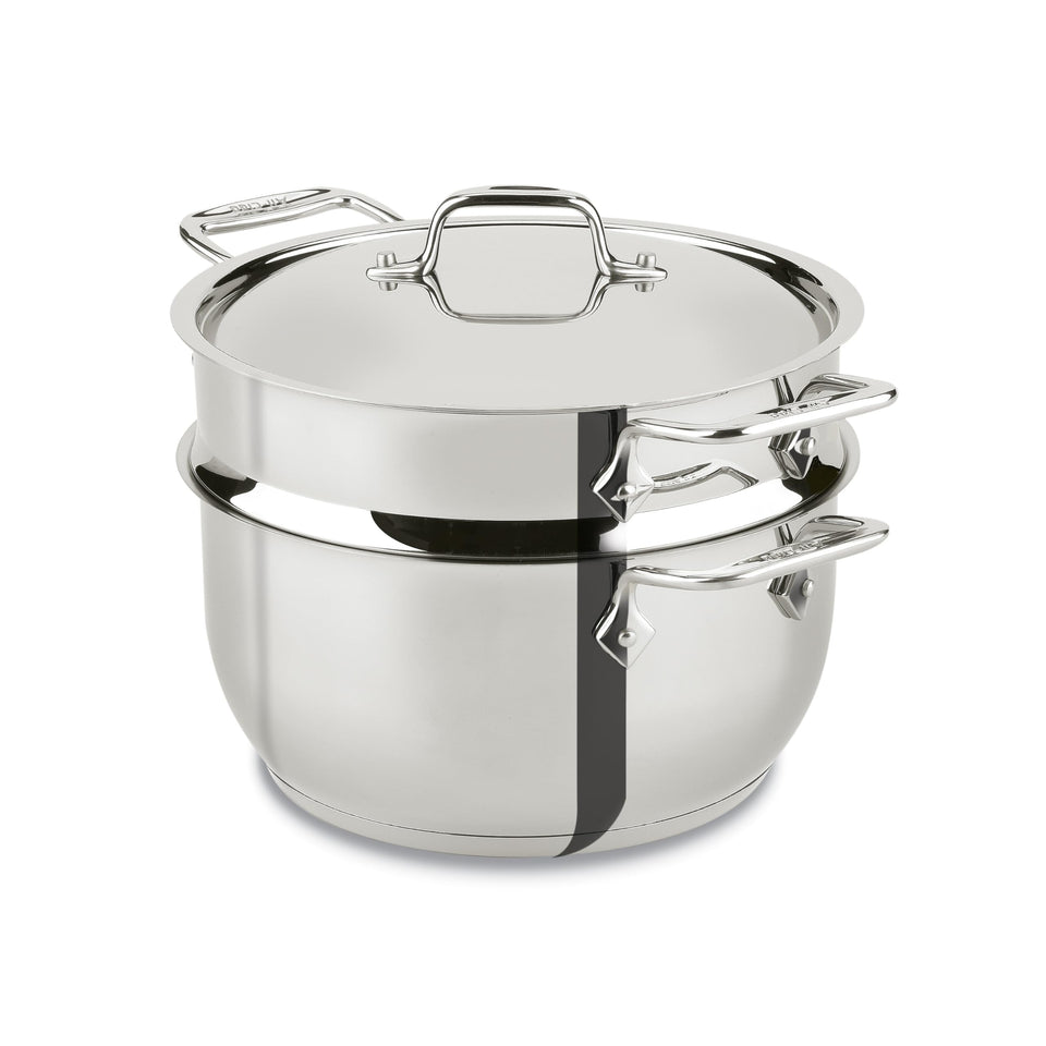 All-Clad E414S564 steamer base with heavy-gauge construction for durability.