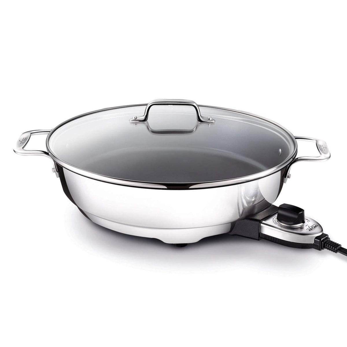 All-Clad electric skillet 7qt with lid on for family meals.