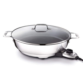All-Clad electric skillet 7qt with lid on for family meals.
