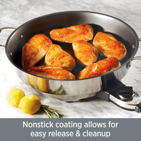 All-Clad electric skillet oven broiler safe interior up to 600F.