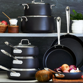 All-Clad HA1 2.5-quart saucepan with lid for versatile stovetop simmering.